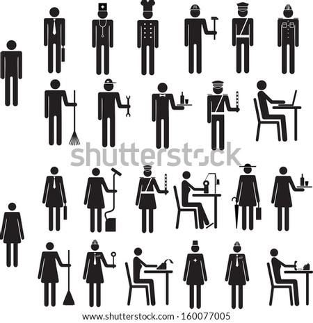 Set Of Icons Of Figure Silhouette People Job Occupation. Vector ...