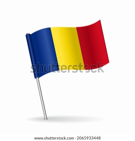 Romanian flag map pointer layout. Vector illustration.