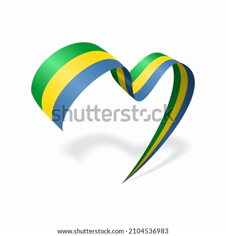 Gabon flag heart shaped ribbon. Vector illustration.