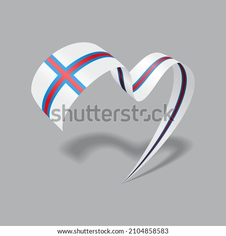 Faroe Islands flag heart shaped ribbon. Vector illustration.