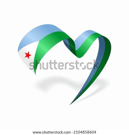 Djibouti flag heart shaped ribbon. Vector illustration.