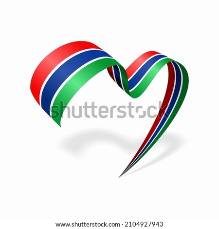 Gambian flag heart shaped ribbon. Vector illustration.