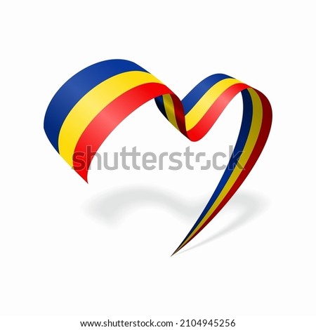 Romanian flag heart shaped ribbon. Vector illustration.