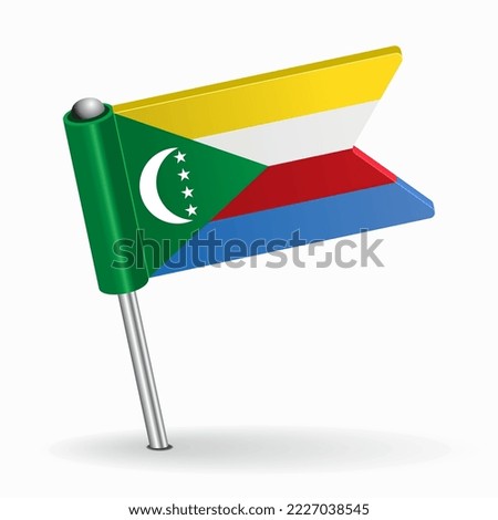 Comoros flag map pointer layout. Vector illustration.