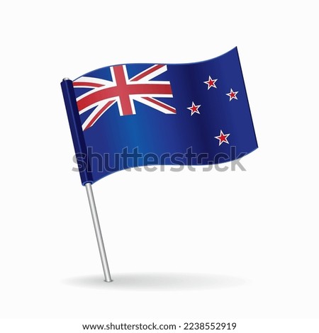 New Zealand flag map pin pointer layout. Vector.