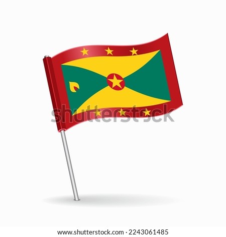Grenada flag map pin pointer layout. Vector.