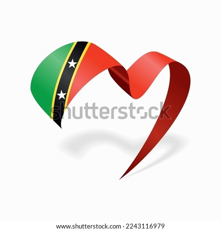 Saint Kitts and Nevis flag heart-shaped wavy ribbon. Vector illustration.