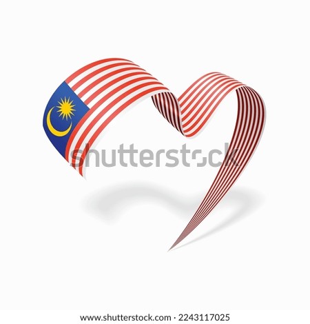 Malaysian flag heart-shaped wavy ribbon. Vector illustration.