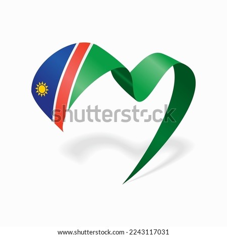 Namibian flag heart-shaped wavy ribbon. Vector illustration.