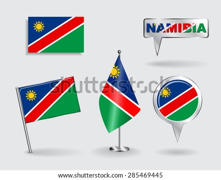 Set of Namibian pin, icon and map pointer flags. Vector illustration.