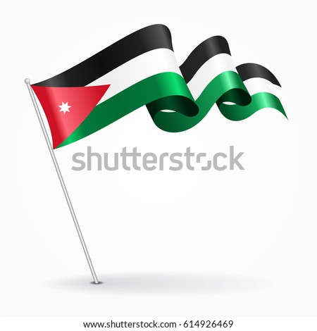 Jordanian pin icon wavy flag. Vector illustration.