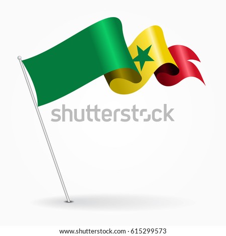 Senegalese pin icon wavy flag. Vector illustration.
