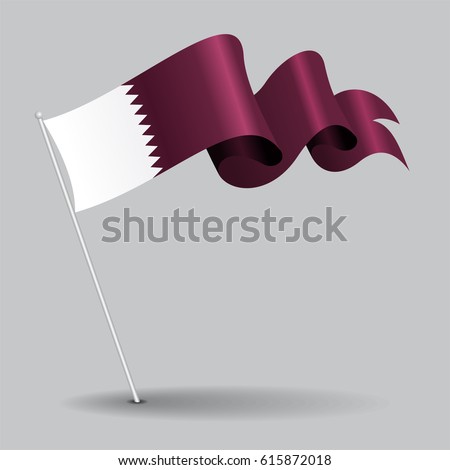 Qatari pin icon wavy flag. Vector illustration.
