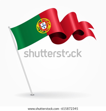 Portuguese pin icon wavy flag. Vector illustration.