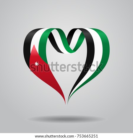 Jordanian flag heart-shaped wavy ribbon. Vector illustration.