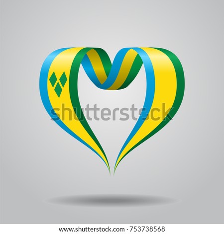 Saint Vincent and the Grenadines flag heart-shaped wavy ribbon. Vector illustration.