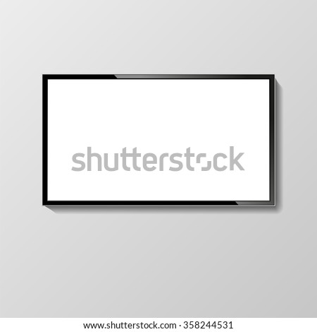 LCD or LED tv screen hanging on the wall. Display blank, technology digital, electronic equipment, mockup. Vector illustration