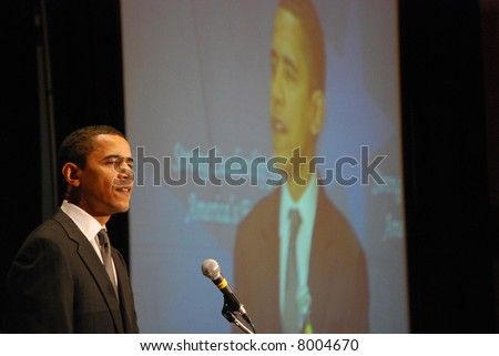 MCLEAN, VA - NOV 30, 2007: Senator Barack Obama speaking at the Democratic National Committee (DNC) meeting on November 30, 2007, in McLean, Virginia.