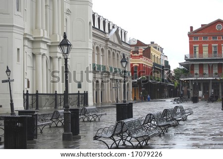 NEW ORLEANS - SEPT 2: Jackson Square in the French Quarter of New Orleans is shown empty during curfew imposed due to Hurricane Gustav on September 2, 2008 in New Orleans.