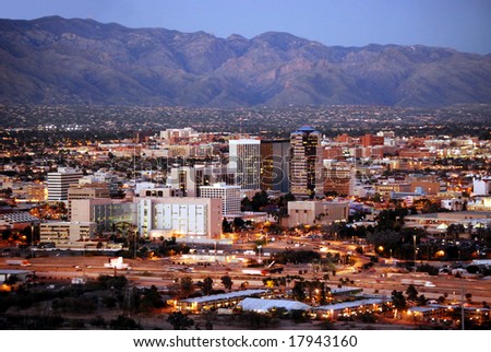 Skyline Of Tucson, Arizona, After Sunset, From Sentinel Peak Park Stock ...