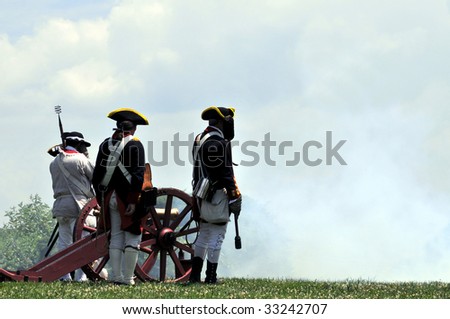 MOUNT VERNON - July 4: An old cannon and rifles are fired to mark Independence Day in Mount Vernon, on July 4, 2009. Mount Vernon is George Washington\'s former home and a popular tourist attraction.