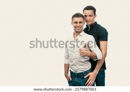 Similar – Image, Stock Photo Romantic Gay couple working together at home with their laptops.