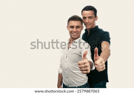 Similar – Image, Stock Photo Romantic Gay couple working together at home with their laptops.