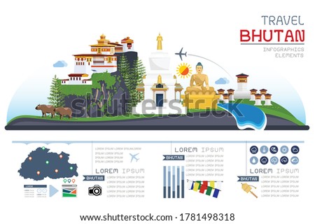 Info graphics travel and landmark bhutan template design. Concept Vector Illustration.