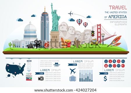 Info graphics travel and landmark america template design. Concept Vector Illustration