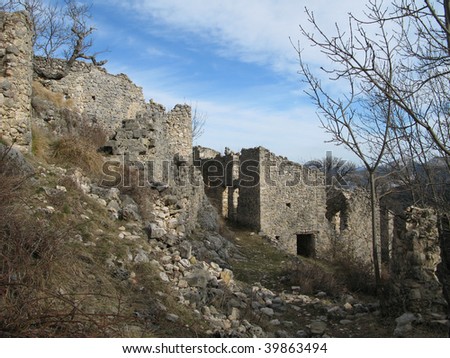Photographs of the ruins of a given up village, natural reserve of the Verdon, the Alps of high Provence, France