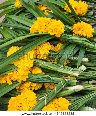 The marigold bouquet is representative flower to holy thing worship in asia