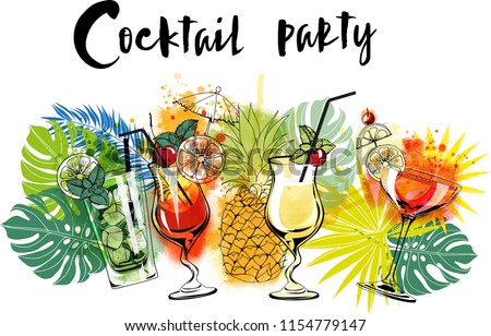 Cocktail party. Watercolor vector background