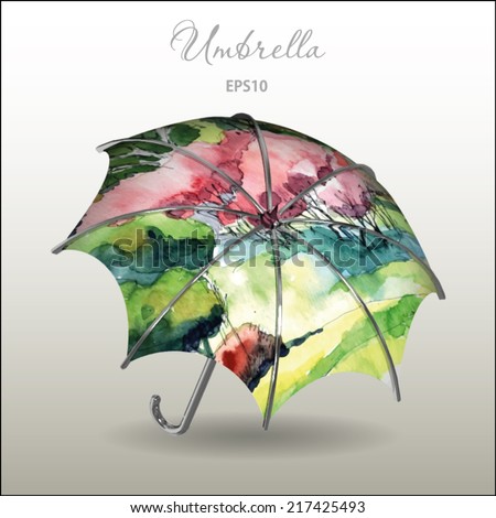 3d illustration of umbrella with landscape design