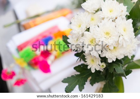 White chrysanthemum flower bouquet for offer sacrifices to a guardian spirit
