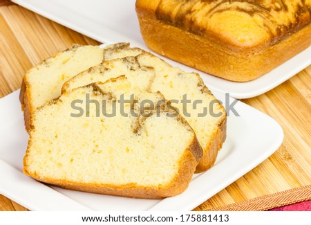 Pound Cake Slices - A closeup view of the slices of a golden brown pound cake loaf.