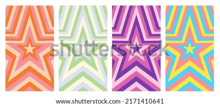Set Of Star Geometric Abstract Backgrounds. Lovely Vibes Posters Design. Trendy Y2K Illustration.