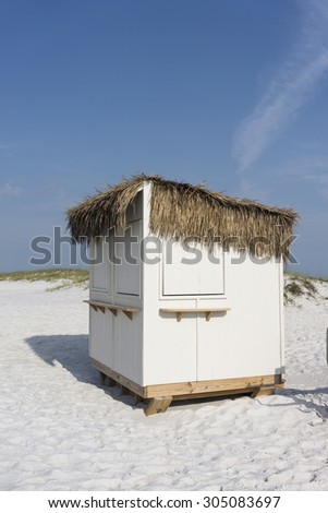 Grass roof concessions stand or hut at a Florida beach.