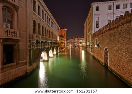 The Soul of Venice Long exposure by Night. Blurred motion of boats due to waves.