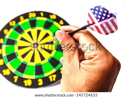 Hand holding a dart getting ready to aim at the dartboard