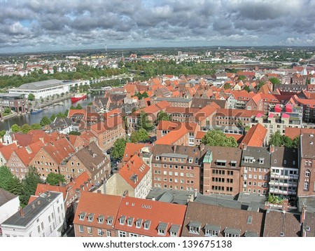 Lubeck, Germany. Aerial view of the city in summer season.