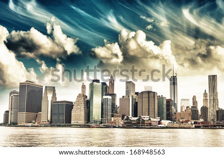Panoramic view of Manhattan from East River - New York City.
