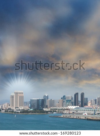 San Diego, California. City skyline from the ocean.