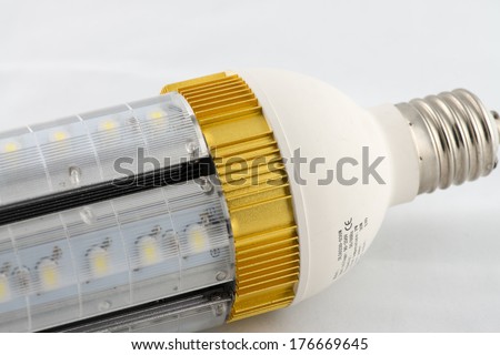 Led light bulb isolated on white background, technology and energy saver symbol.