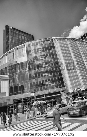 NEW YORK CITY, NY - APRIL 23, 2013: Madison Square Garden is an indoor arena that sits above Penn Station. It is home to the NY Knicks (NBA), NY Rangers (NHL) and NY Liberty (WNBA)