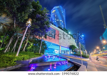 MACAU - APRIL 22, 2014: The City of Dreams at night in Macau. The City of Dreams is famous for \