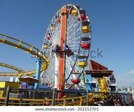 SANTA MONICA, CALIFORNIA - MAY 21, 2011: Santa Monica pier Ferris Wheel is a very famous attraction for both locals and tourists.