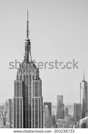 NEW YORK - APRIL 21, 2013: The Empire State Building dominates city skyline. With its antenna spire included, it stands a total of 1,454 feet (443 m) high.