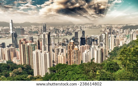 Wonderful panoramic view of Hong Kong from a high vantage point.