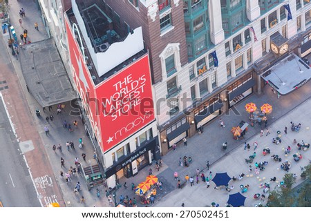 NEW YORK CITY - MAY 20: Macy\'s Herald Square at 34th St. in NYC on May 20, 2013. The store has been hosting the annual Thanksgiving Day Parade since 1924 and is a major holiday attraction.