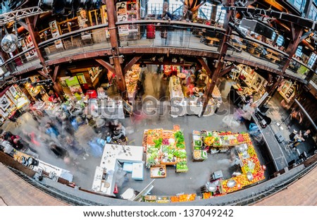 HAMBURG, GERMANY - APRIL 13: shopping on Saturday morning. The venue is famous for hosting events like concerts, exhibitions, and flea markets. People go for shopping on April 13, 2013 in Hamburg